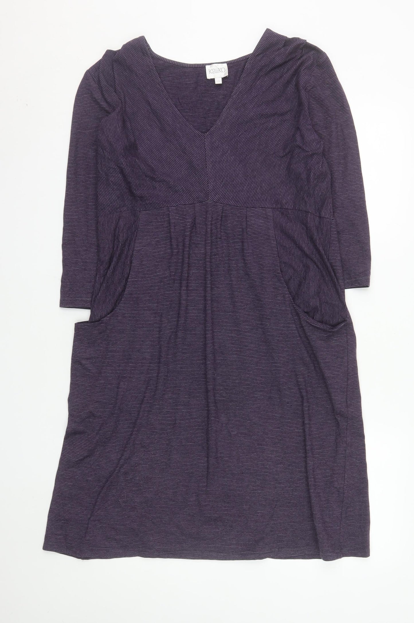 Kaliko Women’s Purple Striped Jersey V-Neck Shift Dress Size 14