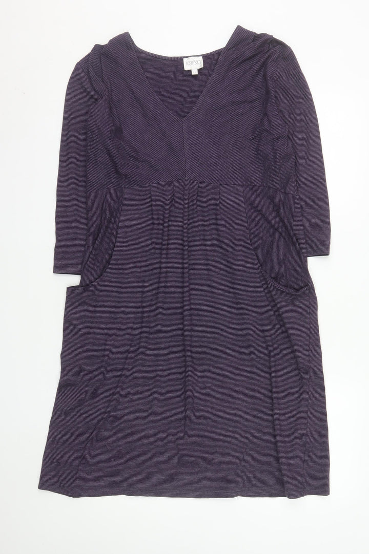 Kaliko Women’s Purple Striped Jersey V-Neck Shift Dress Size 14
