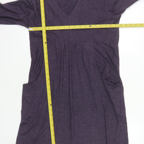 Kaliko Women’s Purple Striped Jersey V-Neck Shift Dress Size 14