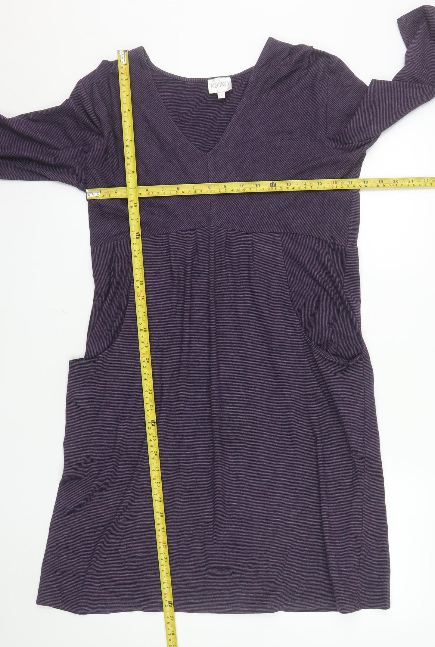 Kaliko Women’s Purple Striped Jersey V-Neck Shift Dress Size 14