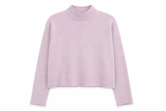 Front view of Theory women’s pink cashmere mock neck long sleeve jumper l