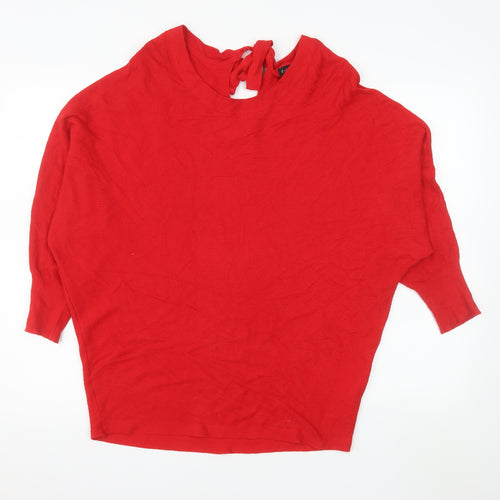 F&F Women Red High Neck Bow Back Relaxed Fit Pullover Jumper Size 14