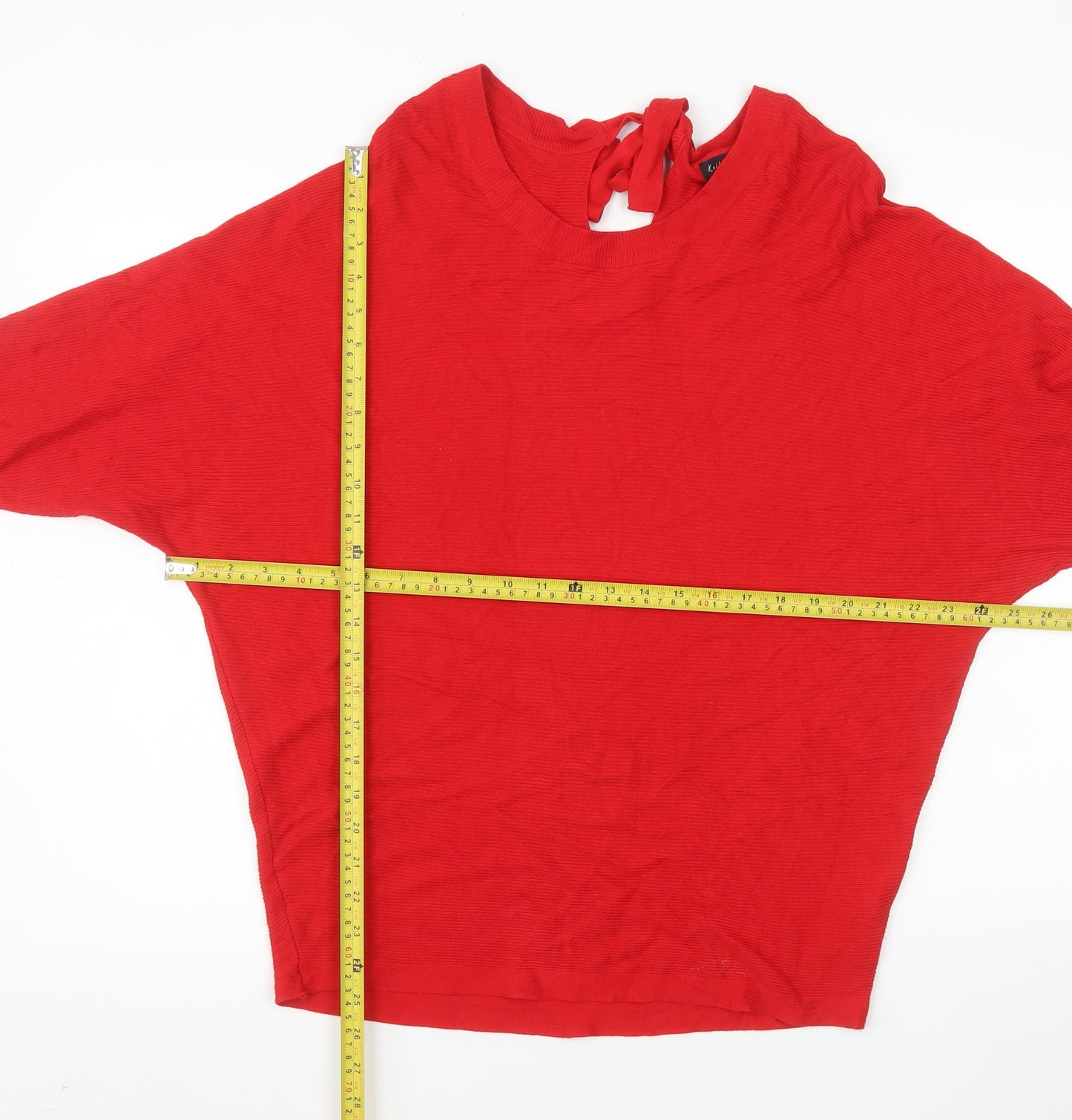 F&F Women Red High Neck Bow Back Relaxed Fit Pullover Jumper Size 14