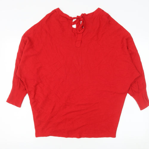 F&F Women Red High Neck Bow Back Relaxed Fit Pullover Jumper Size 14