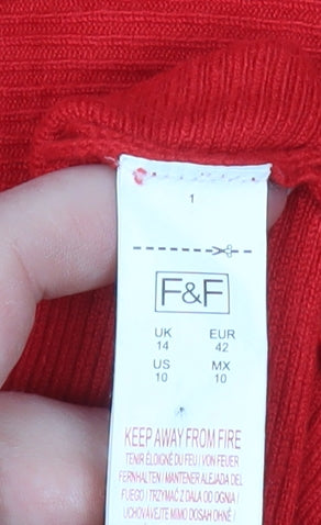 F&F Women Red High Neck Bow Back Relaxed Fit Pullover Jumper Size 14