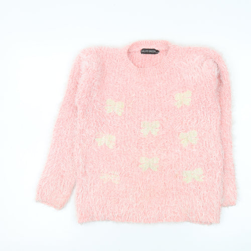 Salvo Green Women’s Pink Fuzzy Bow Knit Jumper XL