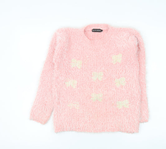 Salvo Green Women’s Pink Fuzzy Bow Knit Jumper XL