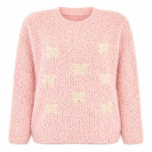 Salvo Green Women’s Pink Fuzzy Bow Knit Jumper XL