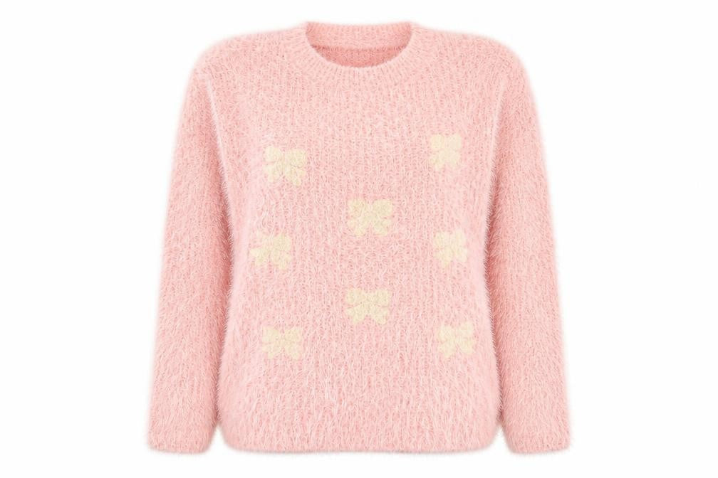 Salvo Green Women’s Pink Fuzzy Bow Knit Jumper XL