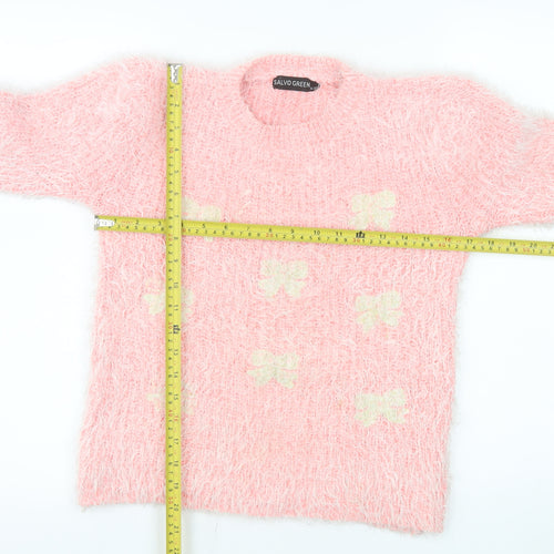 Salvo Green Women’s Pink Fuzzy Bow Knit Jumper XL