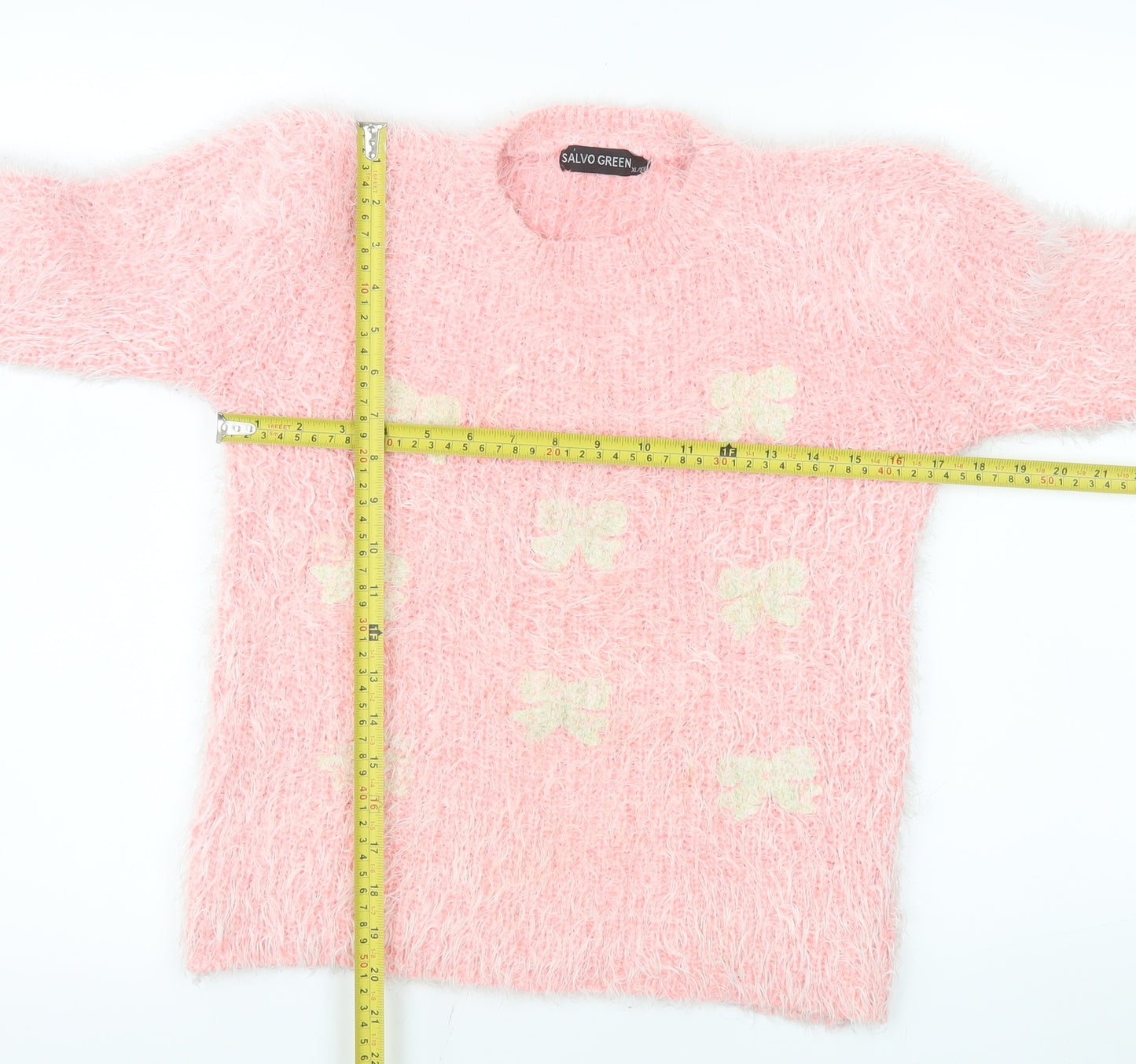 Salvo Green Women’s Pink Fuzzy Bow Knit Jumper XL