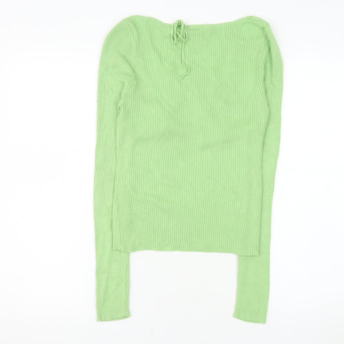 Topshop Women’s Green Ribbed V-Neck Cropped Long Sleeve Top S