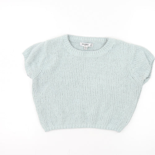 Missguided Women Blue Cropped Knit T-Shirt Size 6 Tall