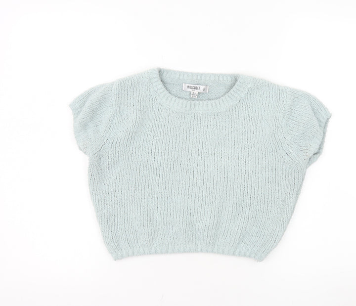 Missguided Women Blue Cropped Knit T-Shirt Size 6 Tall