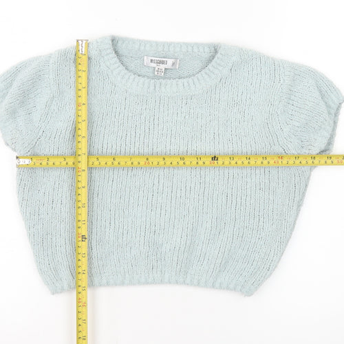 Missguided Women Blue Cropped Knit T-Shirt Size 6 Tall