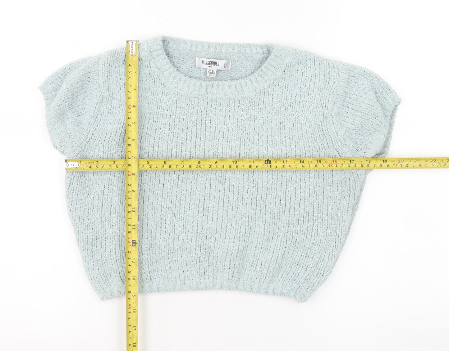 Missguided Women Blue Cropped Knit T-Shirt Size 6 Tall