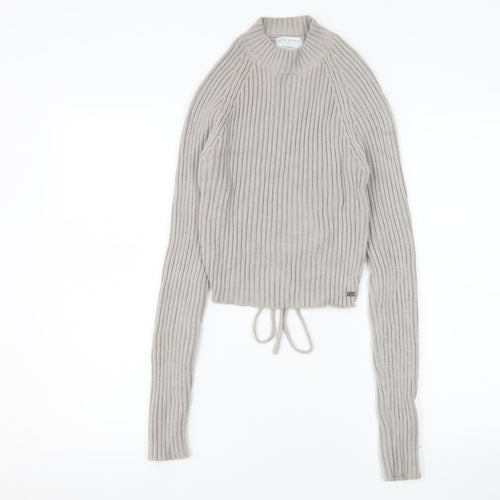 Pull&Bear Teens Grey Cropped Mock Neck Long Sleeve Knit Top Size 12