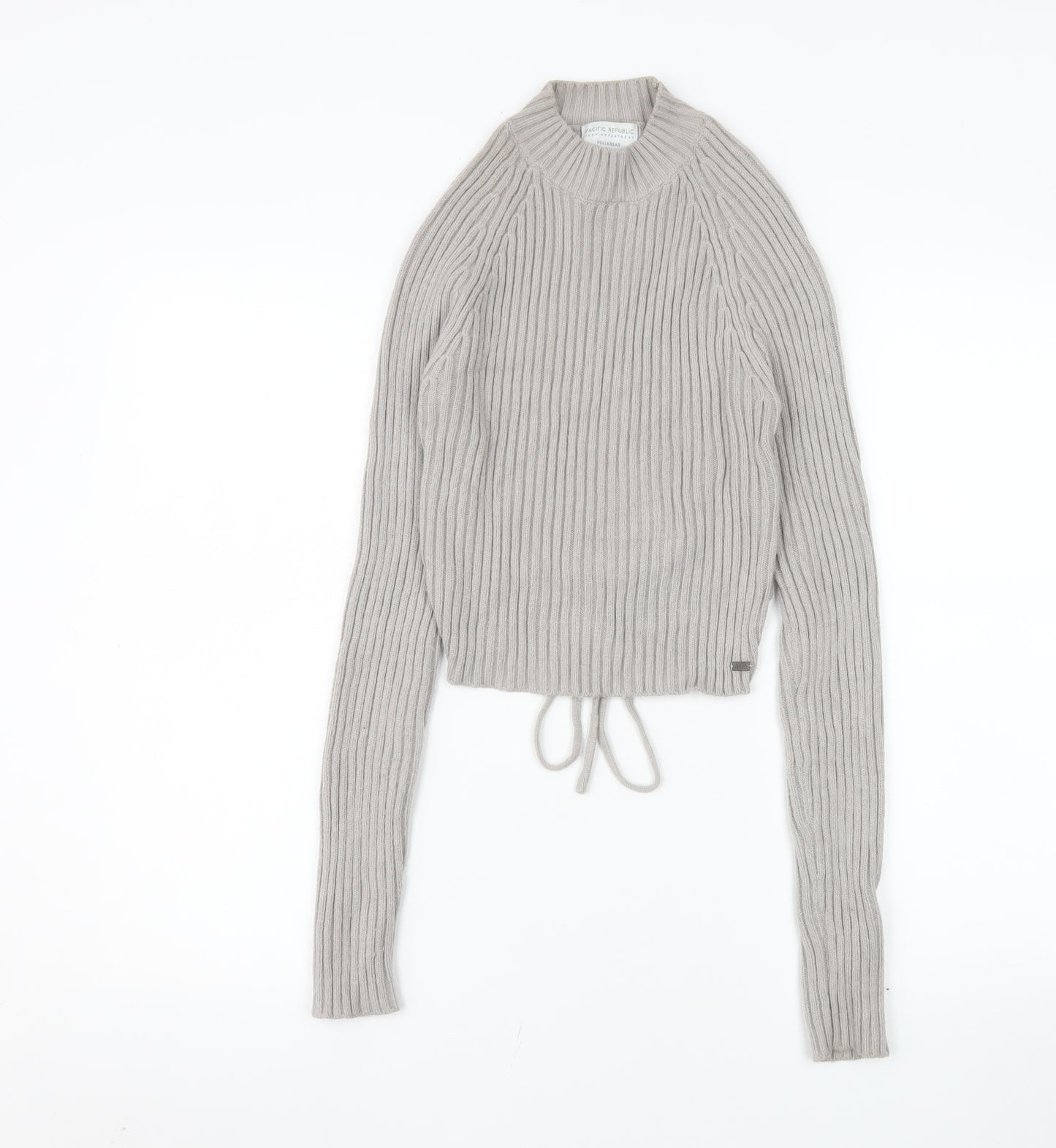 Pull&Bear Teens Grey Cropped Mock Neck Long Sleeve Knit Top Size 12