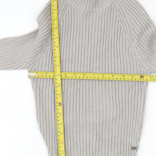 Pull&Bear Teens Grey Cropped Mock Neck Long Sleeve Knit Top Size 12