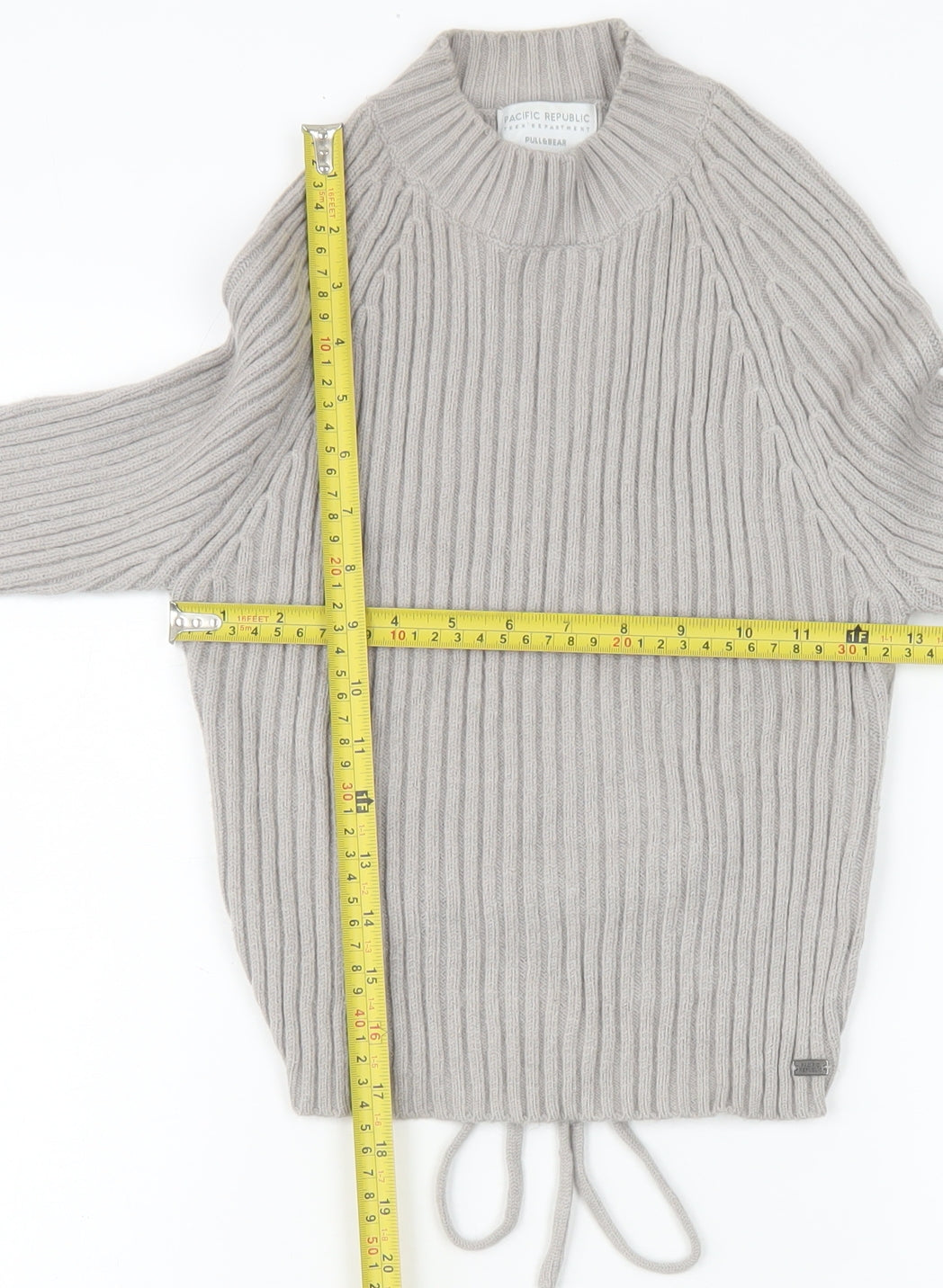 Pull&Bear Teens Grey Cropped Mock Neck Long Sleeve Knit Top Size 12