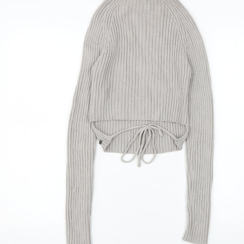Pull&Bear Teens Grey Cropped Mock Neck Long Sleeve Knit Top Size 12