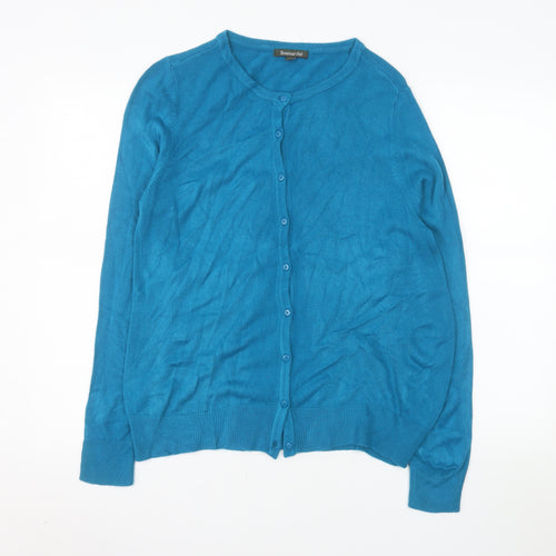 Bonmarché Women Blue Size 14 Long Sleeve Button Cardigan