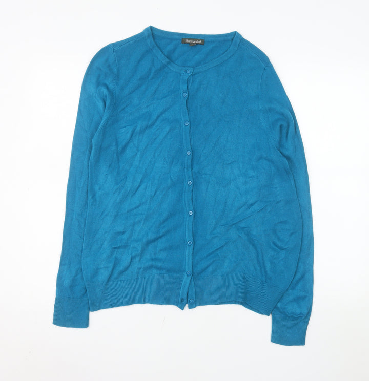 Bonmarché Women Blue Size 14 Long Sleeve Button Cardigan