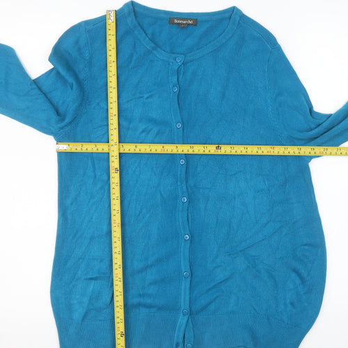 Bonmarché Women Blue Size 14 Long Sleeve Button Cardigan