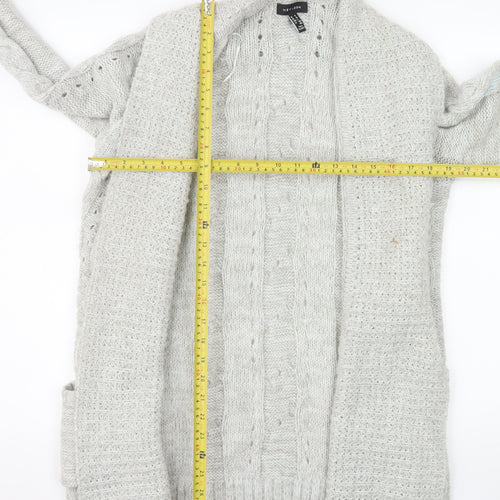 New Look Women’s Grey Cable Knit Long Cardigan Size 10