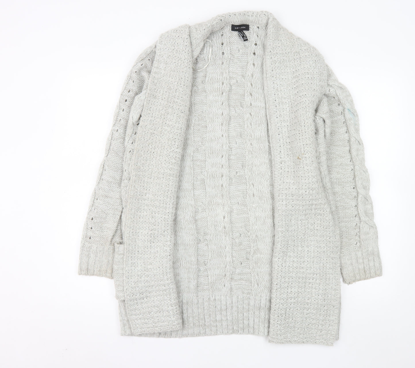 New Look Women’s Grey Cable Knit Long Cardigan Size 10