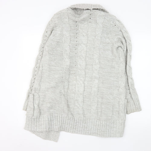 New Look Women’s Grey Cable Knit Long Cardigan Size 10