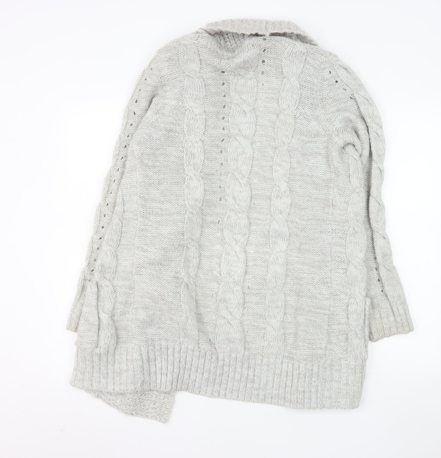 New Look Women’s Grey Cable Knit Long Cardigan Size 10
