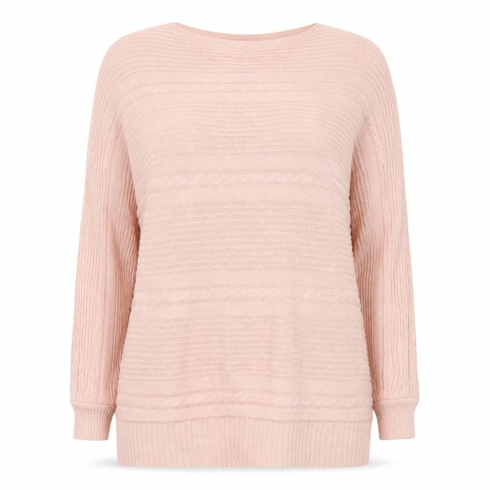 Front view of JD Williams Women's Pink Acrylic Crew Neck 3/4 Sleeve jumper, size 16