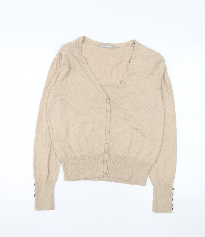 Marks and Spencer Women Beige V-Neck Button Knit Cardigan UK 14