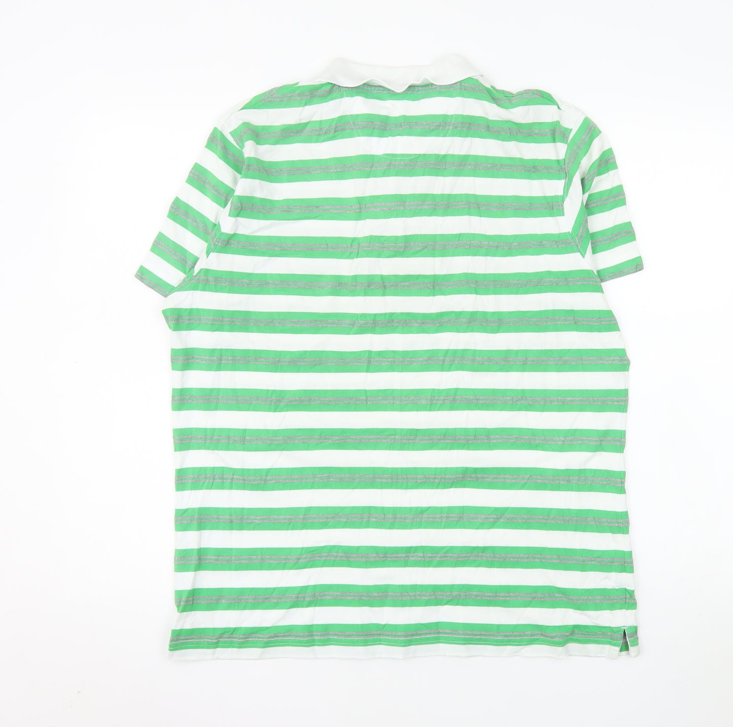 Champion Men's Green Striped Polo Shirt Medium Cotton