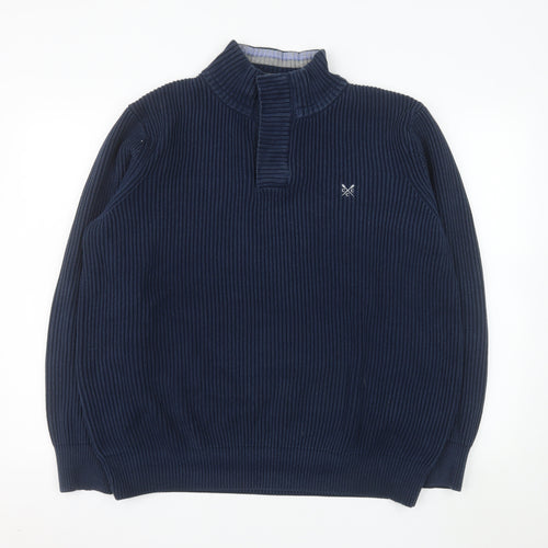 Crew Clothing Co. Mens Blue Cotton XL Mock Neck Henley Sweatshirt