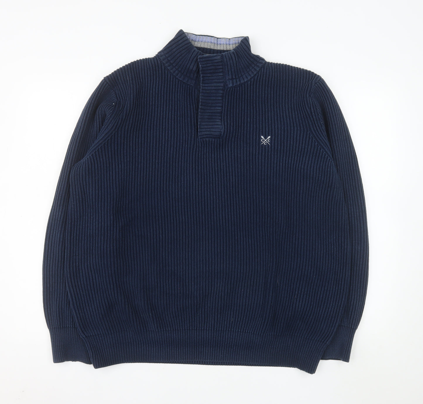 Crew Clothing Co. Mens Blue Cotton XL Mock Neck Henley Sweatshirt
