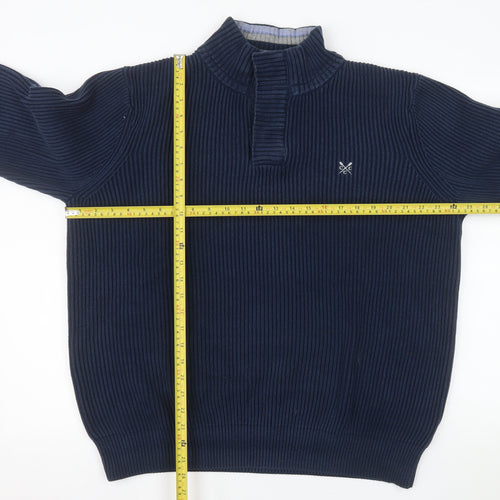 Crew Clothing Co. Mens Blue Cotton XL Mock Neck Henley Sweatshirt