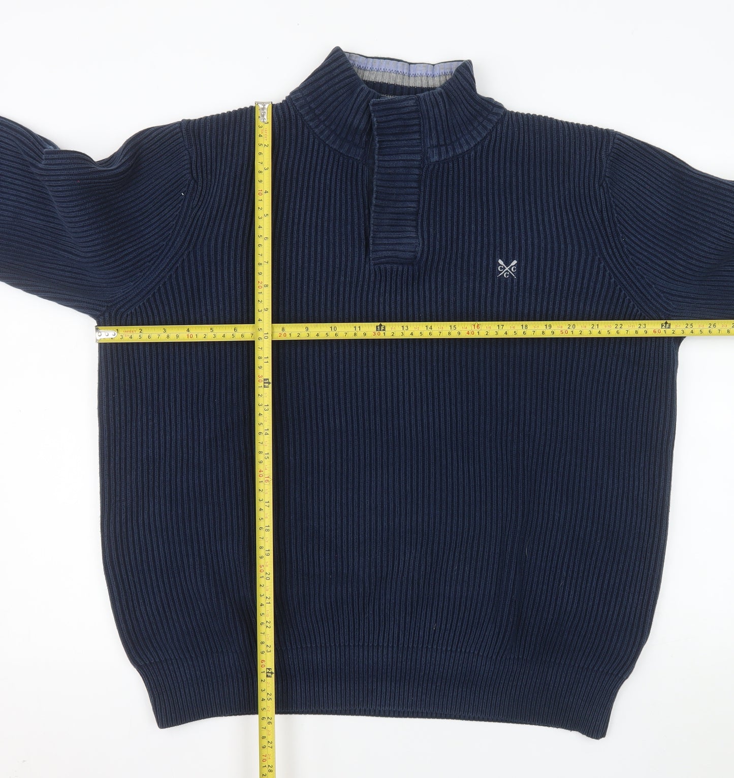 Crew Clothing Co. Mens Blue Cotton XL Mock Neck Henley Sweatshirt