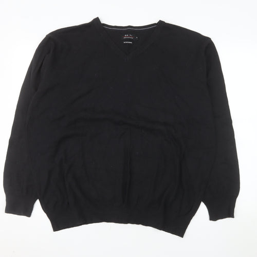 Jeff Banks Men’s Black Cotton Cashmere V-Neck Jumper XL Classic Fit