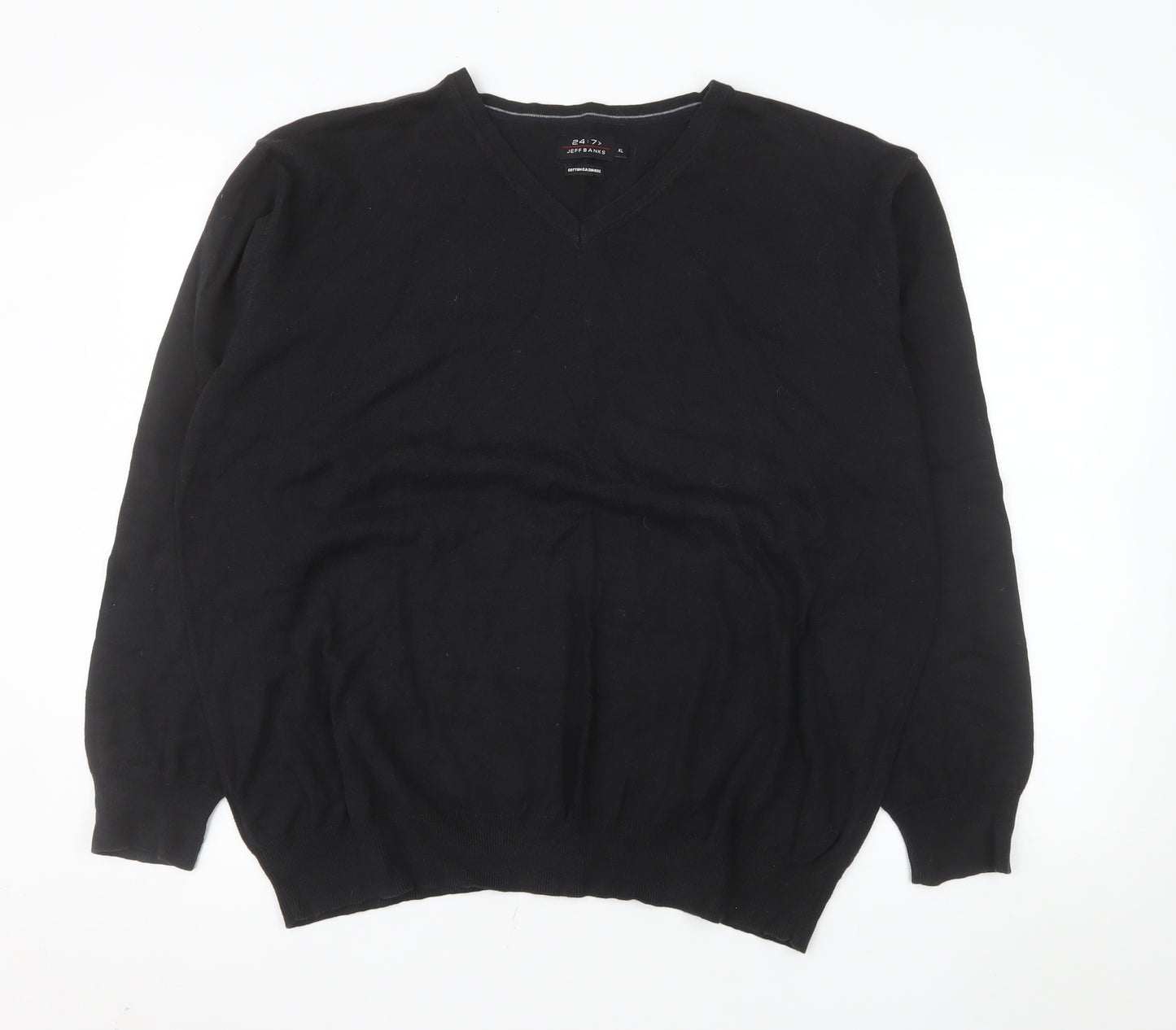 Jeff Banks Men’s Black Cotton Cashmere V-Neck Jumper XL Classic Fit