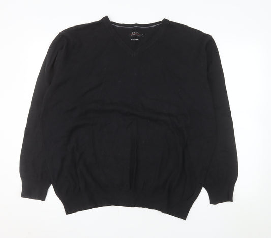 Jeff Banks Men’s Black Cotton Cashmere V-Neck Jumper XL Classic Fit