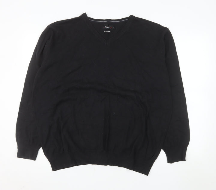 Jeff Banks Men’s Black Cotton Cashmere V-Neck Jumper XL Classic Fit