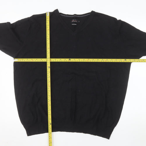 Jeff Banks Men’s Black Cotton Cashmere V-Neck Jumper XL Classic Fit