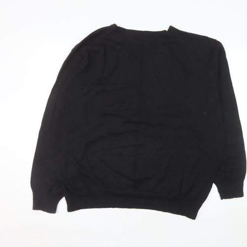 Jeff Banks Men’s Black Cotton Cashmere V-Neck Jumper XL Classic Fit
