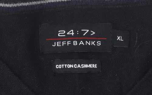 Jeff Banks Men’s Black Cotton Cashmere V-Neck Jumper XL Classic Fit