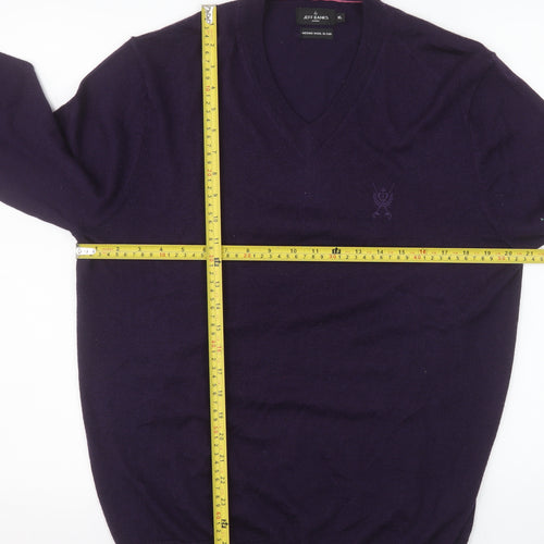 Jeff Banks Men's Purple XL Merino Wool Blend V-Neck Jumper