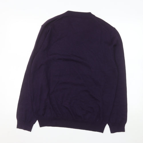 Jeff Banks Men's Purple XL Merino Wool Blend V-Neck Jumper