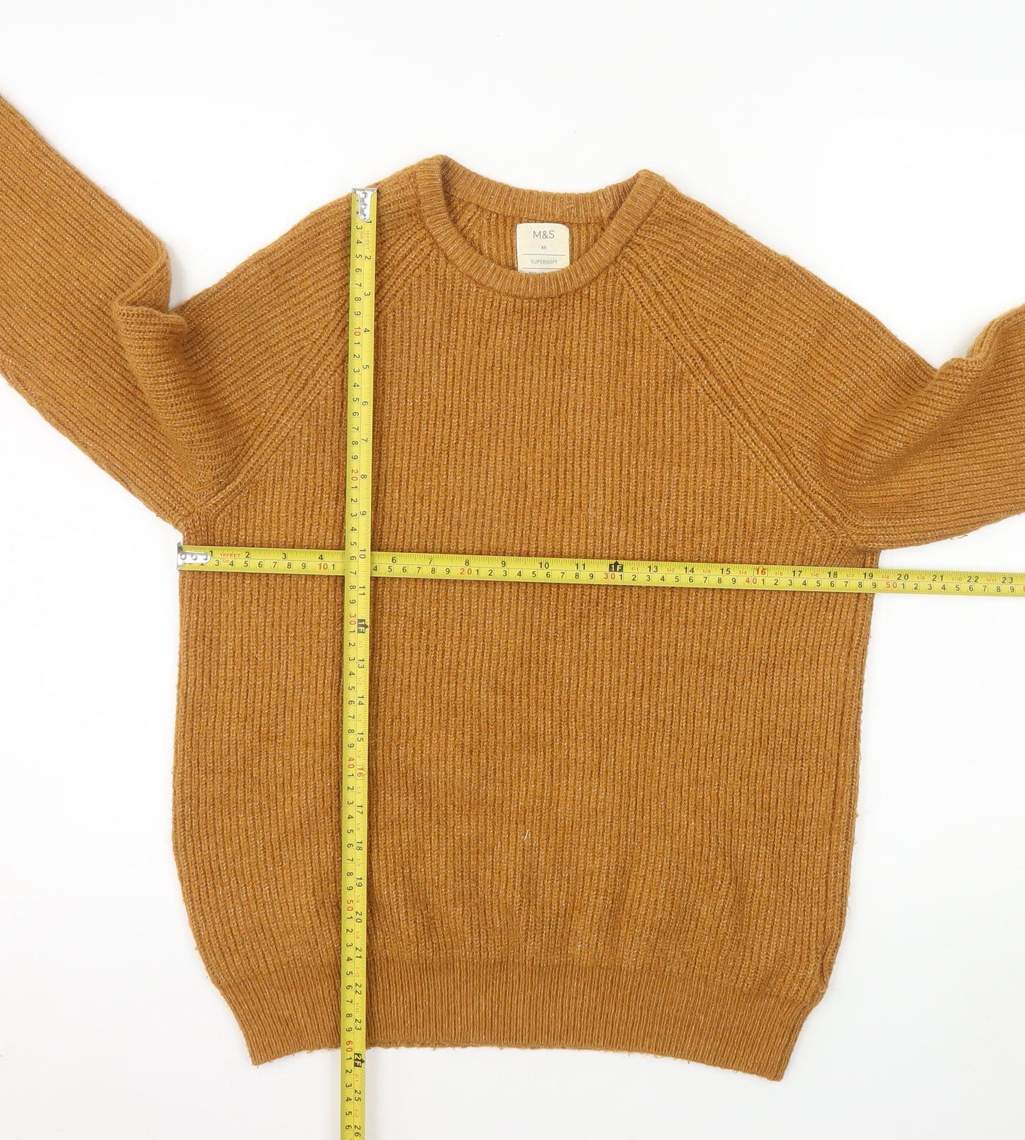 Marks and Spencer Men’s Brown Ribbed Crew Neck Jumper Size M