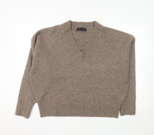 ZARA Men's Beige Wool V-Neck Pullover Jumper Size M